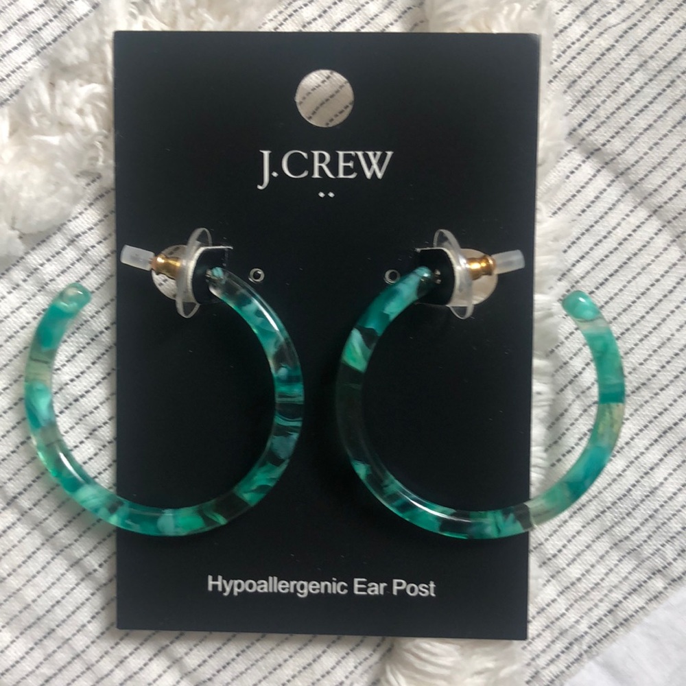 J Crew Green Hoop Earrings
